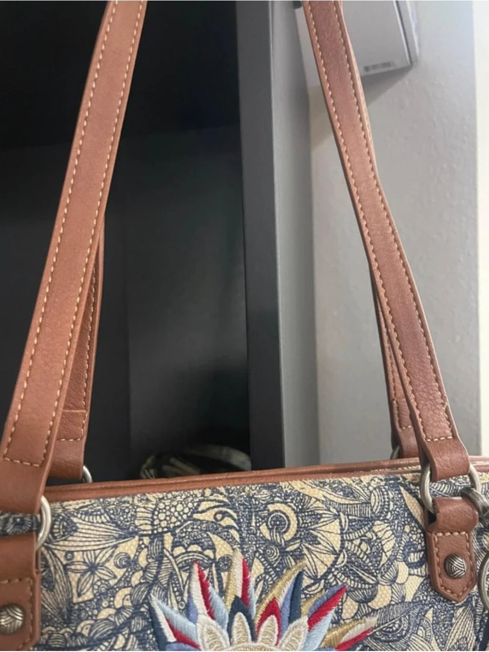 Sakroots Straw Tote with Multicolor Sunflower Embroidery Charm included